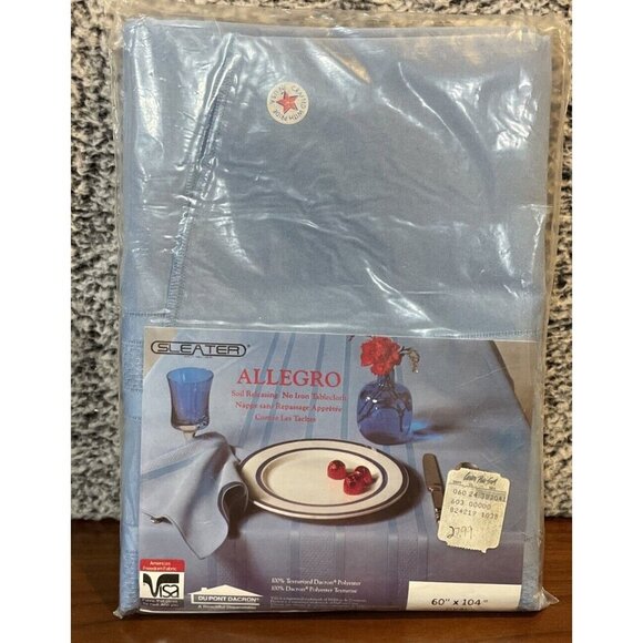 Sleater Soil Releasing No Iron Blue Tablecloth Allegro 60 x 104 Oval NEW VTG - Picture 1 of 3